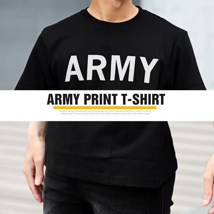 Tシャツメンズ半袖ロゴプリントARMYミリタリーワンポイントメンズTシャツ半袖Tシャツカットソークルーネック英字ロゴホワイトブラックベージュ夏カジュアルストリートビター系BITTERaa-1490