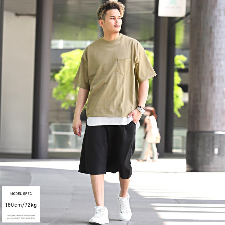 Tシャツタンクトップ半袖メンズアンサンブル2点セット重ね着レイヤード【ワッフルタンクトップ×ヘビーウェイトTシャツ】ロング丈厚手ワッフルビッグシルエットカジュアルストリート春夏