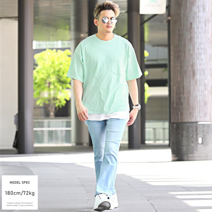 Tシャツタンクトップ半袖メンズアンサンブル2点セット重ね着レイヤード【ワッフルタンクトップ×ヘビーウェイトTシャツ】ロング丈厚手ワッフルビッグシルエットカジュアルストリート春夏