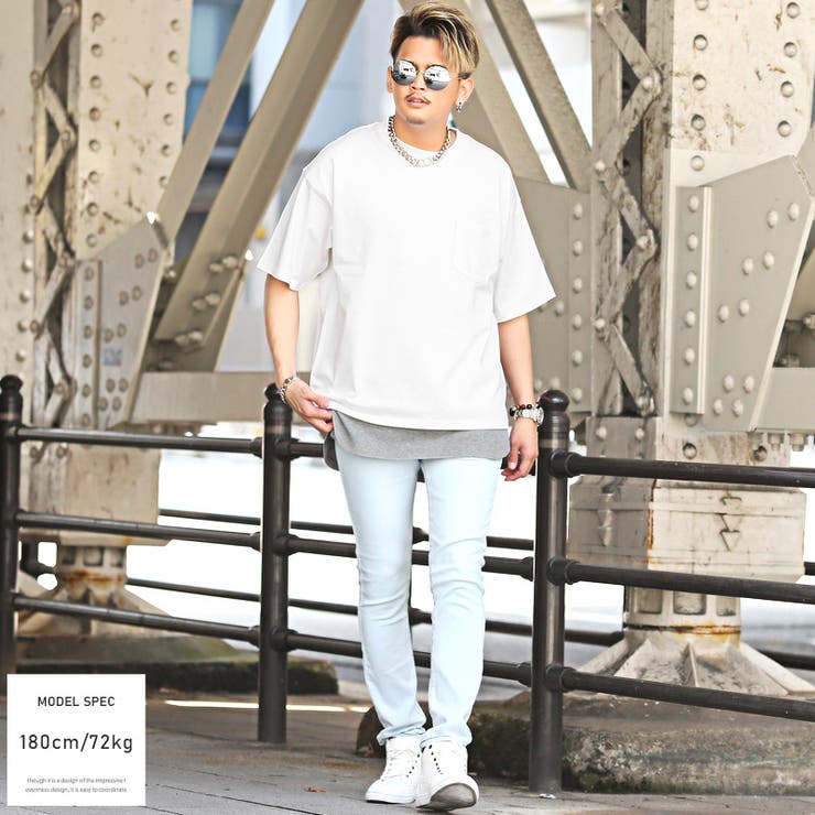 Tシャツタンクトップ半袖メンズアンサンブル2点セット重ね着レイヤード【ワッフルタンクトップ×ヘビーウェイトTシャツ】ロング丈厚手ワッフルビッグシルエットカジュアルストリート春夏