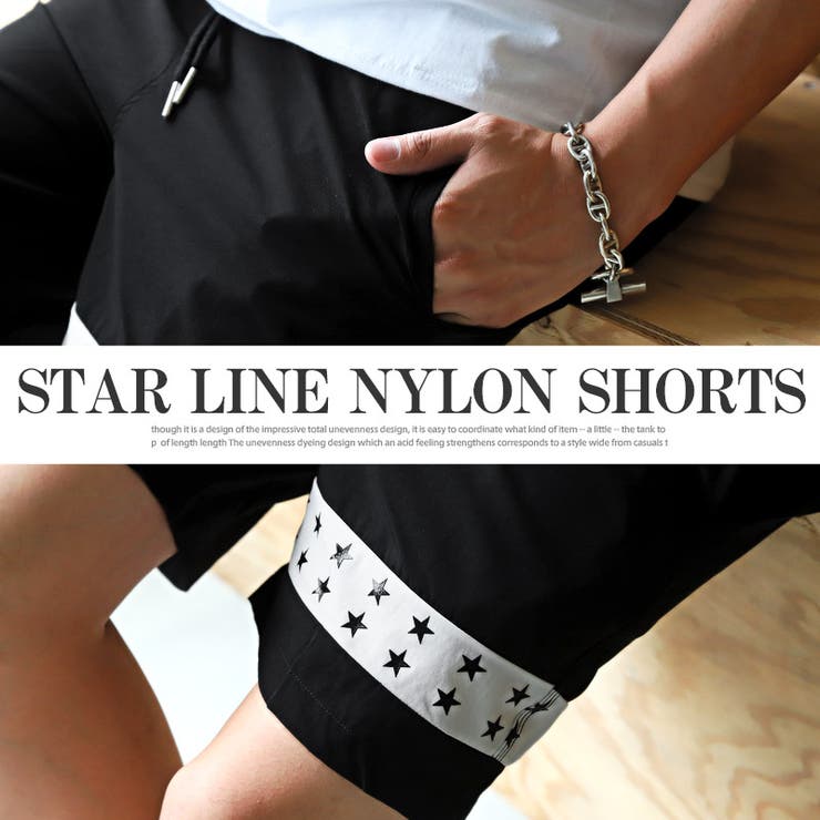 ショートパンツメンズナイロン風星ラインショート丈メンズパンツハーフパンツショーツイージーパンツスタープリント膝上夏トレーニングアウトドアビター系BITTERaa-1752