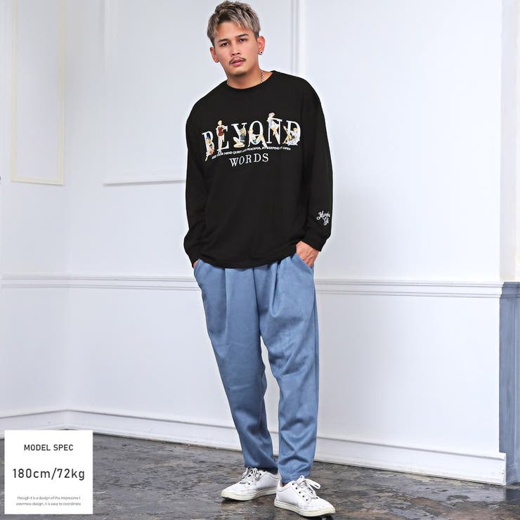 ロンTメンズ長袖Tシャツビッグシルエットガールズプリントイラストロゴ刺繍メンズロンTカットソー長袖トップスドロップショルダークルーネックホワイトブラックストリート韓国aa-1884