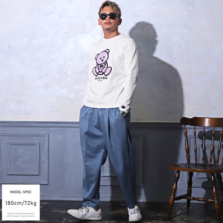 ロンTメンズ長袖TシャツテディベアアップリケボアもこもこメンズロンTカットソー長袖トップスクマベアアニマルふわふわホワイトブラックカジュアルビター系BITTERaa-1891