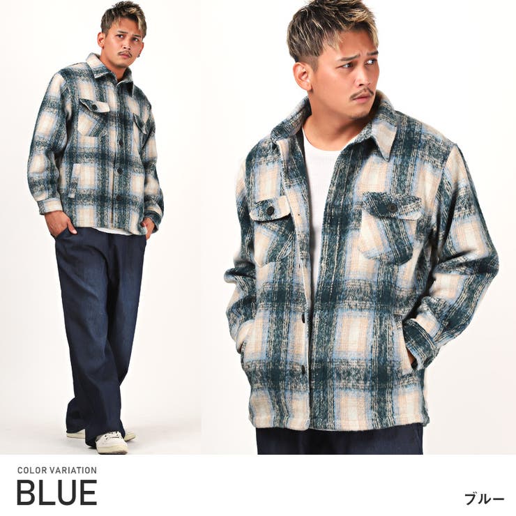 シャツジャケット メンズ チェック柄[品番：LU000012126