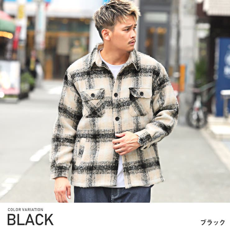 シャツジャケット メンズ チェック柄[品番：LU000012126