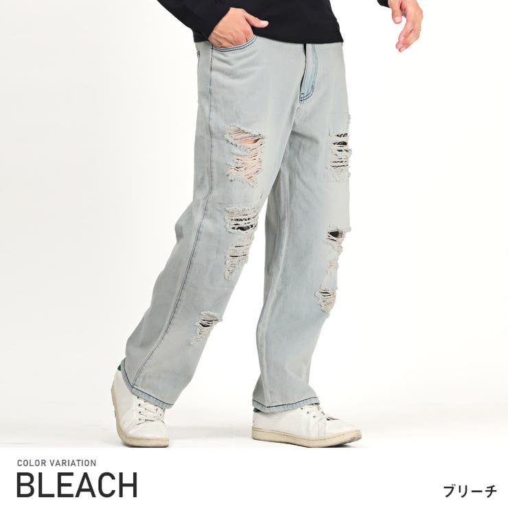 デニムパンツメンズジーンズダメージペイズリー【ペイズリー貼り付けダメージワイドデニムパンツ】スキニーデニムクラッシュGパンボトムスワイドパンツジーパンヴィンテージBITTERビター系