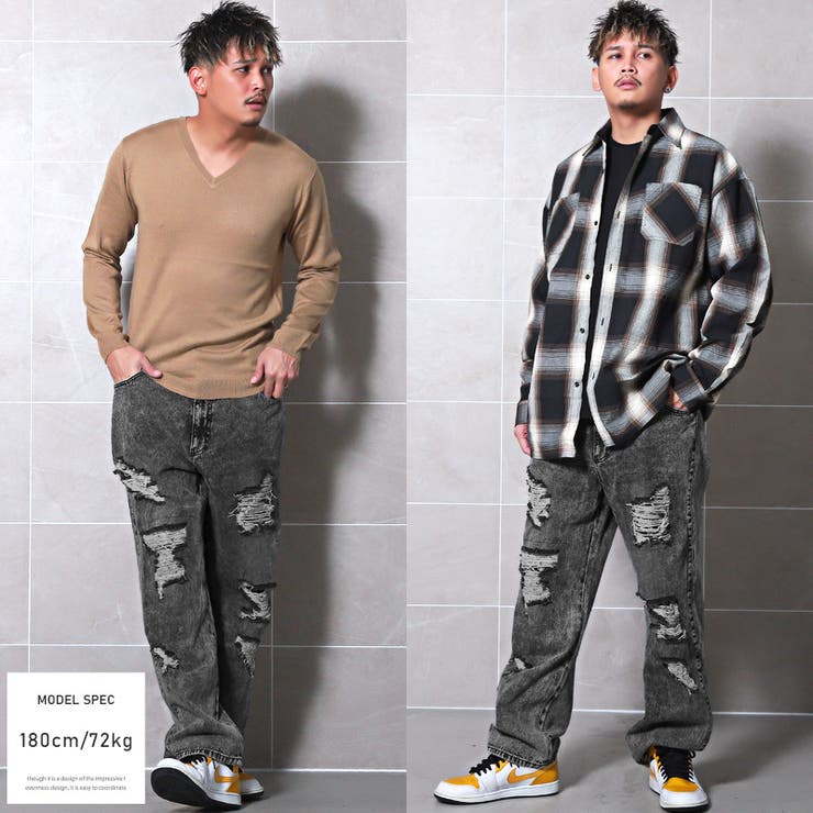 デニムパンツメンズジーンズダメージペイズリー【ペイズリー貼り付けダメージワイドデニムパンツ】スキニーデニムクラッシュGパンボトムスワイドパンツジーパンヴィンテージBITTERビター系