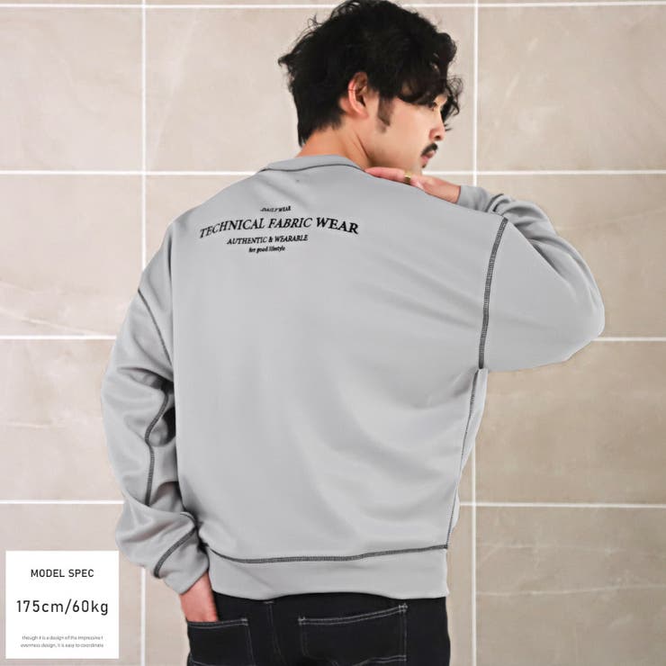 トレーナーメンズダンボールニットロゴ刺繍UVカット抗菌防臭メンズトレーナートップスビッグシルエット機能性ステッチブラックグレーネイビーストリート春秋aa-2330