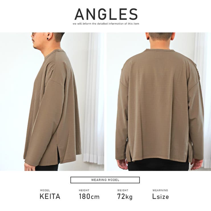 ロンTメンズレディース長袖ビッグシルエット【クレーププリーツBIGロンT】トップスクルーネックゆったりBIGストレッチ無地プリーツサイドスリットカジュアルストリートユニセックス春服秋服
