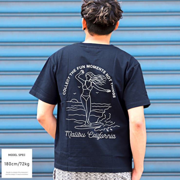 Tシャツメンズ半袖プリントTシャツロゴイラストサーフガールメンズTシャツ半袖Tシャツカットソークルーネックホワイトブラックネイビー夏リゾートビター系BITTERaa-2431