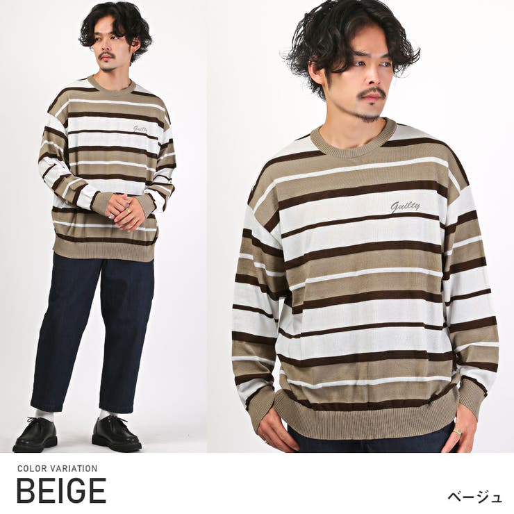 ニットメンズレディースセーターボーダー刺繍ロゴ春【ロゴ刺繍ボーダースプリングニット】ニットソートップスクルーネックゆったりカジュアル韓国系ユニセックス