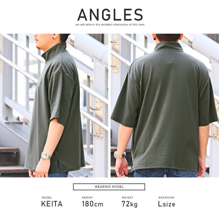 Tシャツメンズ半袖5分袖ハーフジップビッグシルエット薔薇刺繍ワンポイントメンズTシャツカットソーオーバーサイズドロップショルダースタンドカラーモードストリート韓国aa-2527