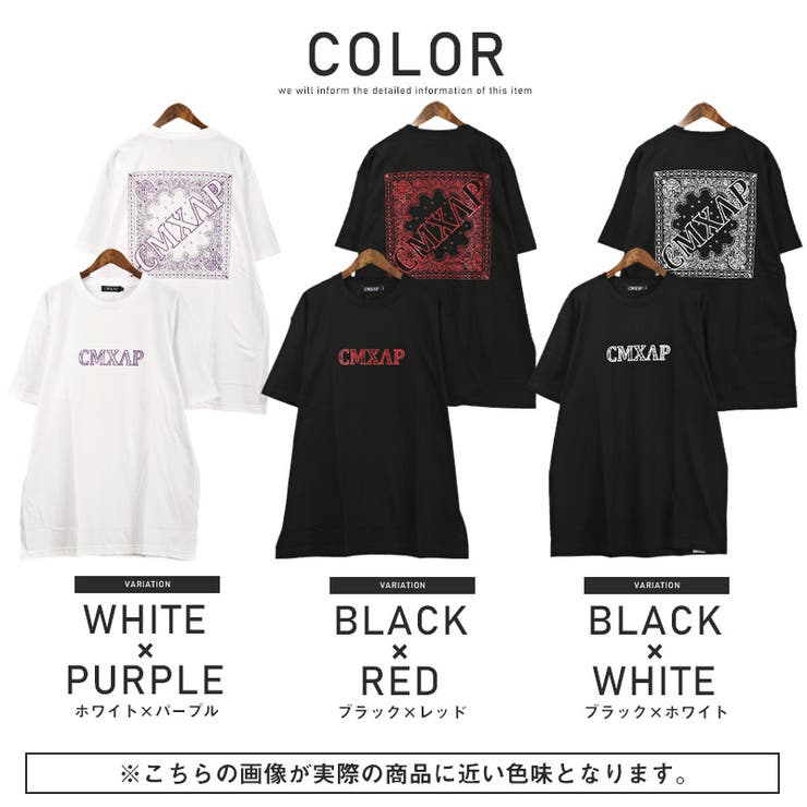 Tシャツメンズレディース半袖ペイズリーバンダナ柄バックプリントロゴ半袖TシャツメンズTシャツトップスブランドCMXAPクマアピストリートカジュアル韓国ビター系BITTERaa-2637