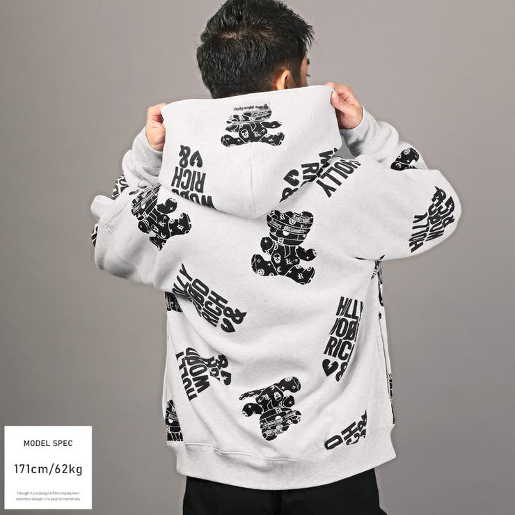 熊　総柄　くまちゃん　パーカー　white itariyard TRAVAS TOKYO（トラバス トウキョウ）の「Myriad of bears ZIP