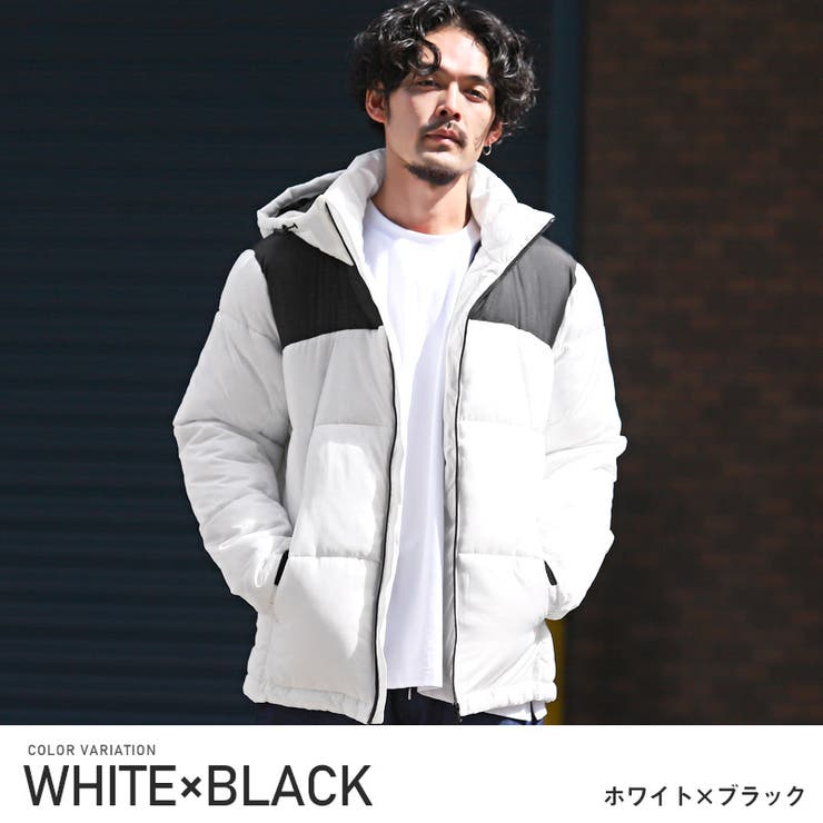 ホワイト×ブラック | 中綿ジャケット メンズ ブルゾン | LUXSTYLE