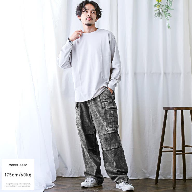 デニムパンツ・カーゴ・メンズ・ワイドパンツ・色落ち・ケミカル加工・イージーパンツ・メンズパンツ・デニムカーゴ・ワイドカーゴ・サイドポケット