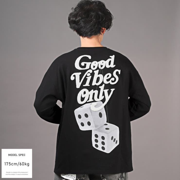 ロンT・メンズ・長袖・Tシャツ・バックプリント・ロゴ・サガラ・刺繍・カットソー・トップス・ビッグシルエット・オーバーサイズ・ダイス・ユニセックス