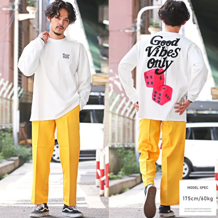 ロンT・メンズ・長袖・Tシャツ・バックプリント・ロゴ・サガラ・刺繍・カットソー・トップス・ビッグシルエット・オーバーサイズ・ダイス・ユニセックス