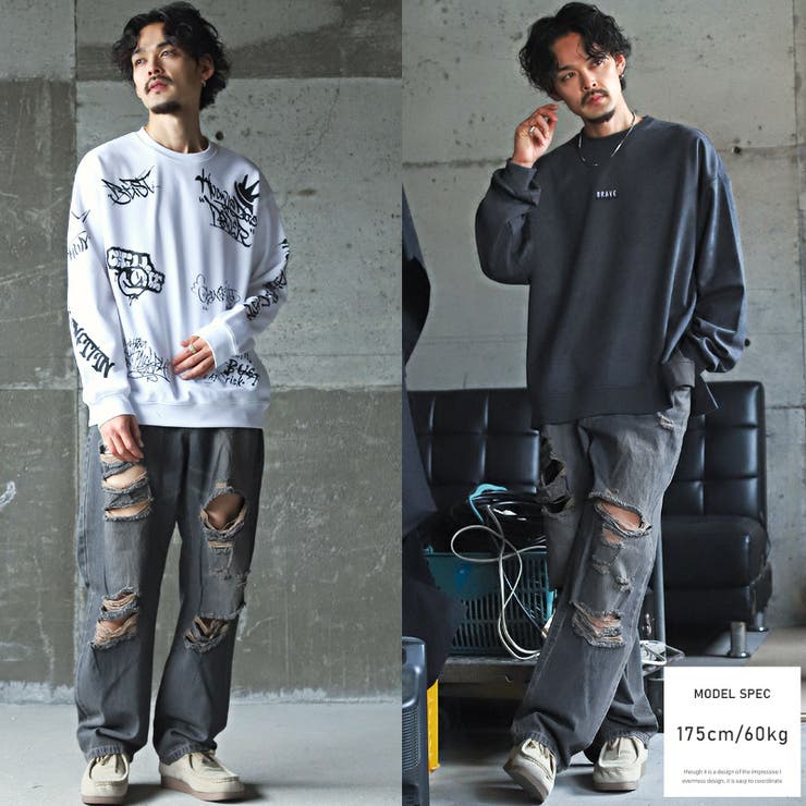 デニムパンツ・メンズ・ワイド・バギーパンツ・ダメージ・ジーンズ・ボトムス・メンズパンツ・ワイドパンツ・イージーパンツ・無地・コットン・綿・太め・ゆったり・アメカジ・カジュアル・ストリート・韓国・aa-2905