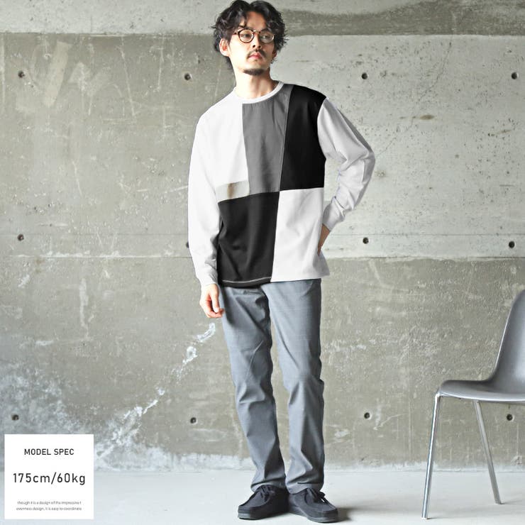 ロンT・メンズ・長袖Tシャツ・異素材・切り替え・ブロック・トップス・長袖・カットソー・クルーネック・配色・切替・リサイクル素材・エコ・再生ポリエステル・シンプル・カジュアル・ストリート・上品・韓国・ユニセックス・aa-2917