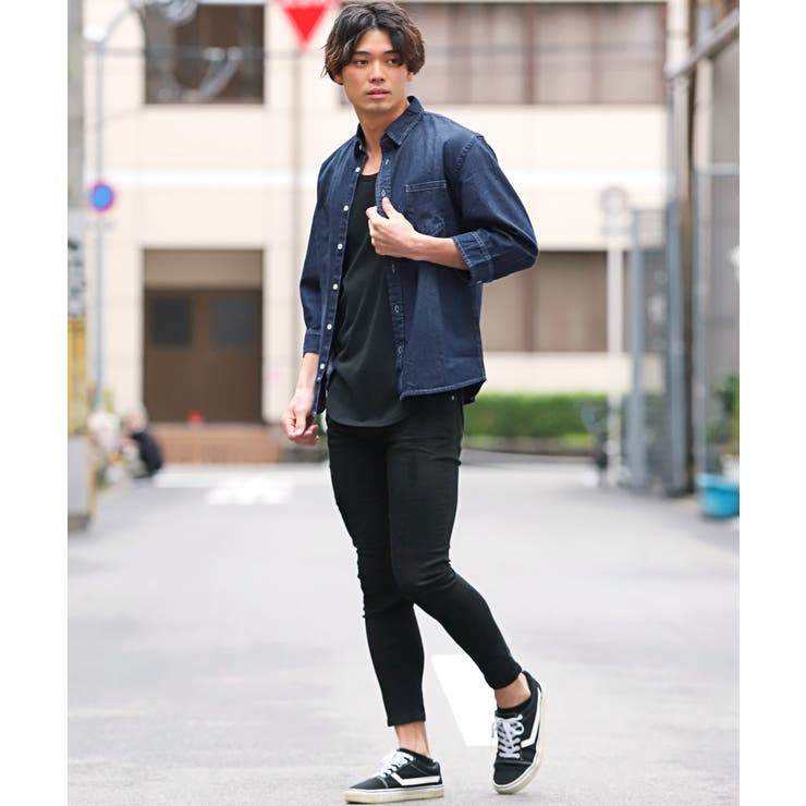 デニムシャツ メンズ 7分袖[品番：LU000013076]｜LUXSTYLE（ラグ