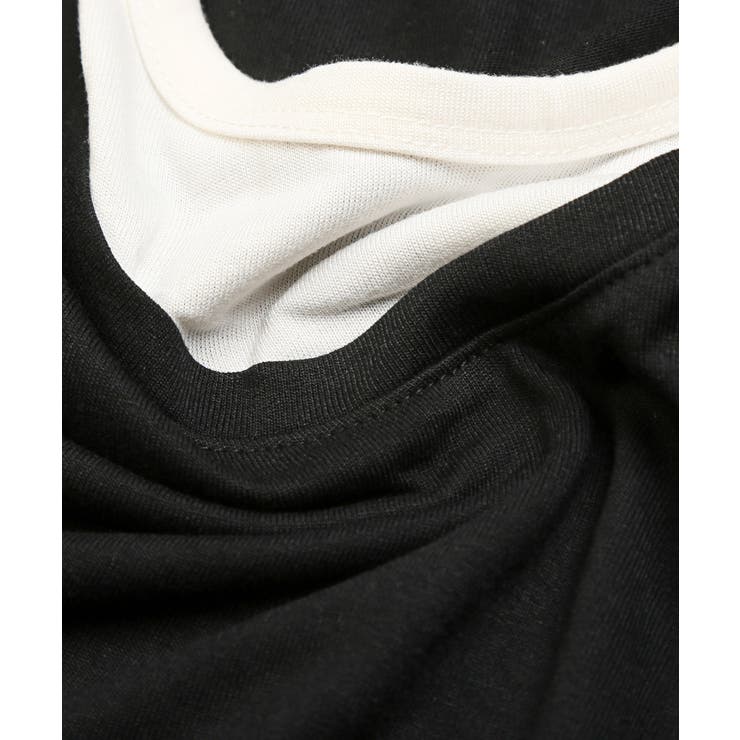 天竺フェイクレイヤード5分袖Tシャツ・重ね着風・白・黒・シンプル・レディース・ユニセックス・カジュアル・ストリート・春・夏・秋