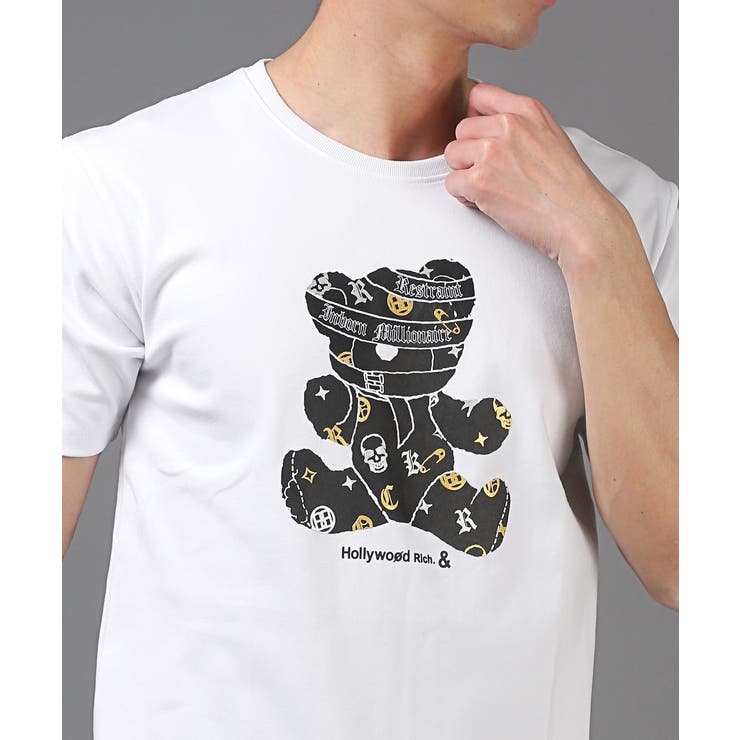 送料無料・Hollywood・rich.&(ハリウッドリッチ)スムースパンクベア半袖Tシャツ・半袖Tシャツ・おしゃれ・ブランド・クマ・ユニセックス