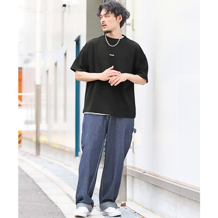 ネックレス付き梨地ノースリーブ半袖Tシャツ・メンズTシャツ・3P・重ね着・ネックレス・ユニセックス・オーバーサイズ・カジュアル