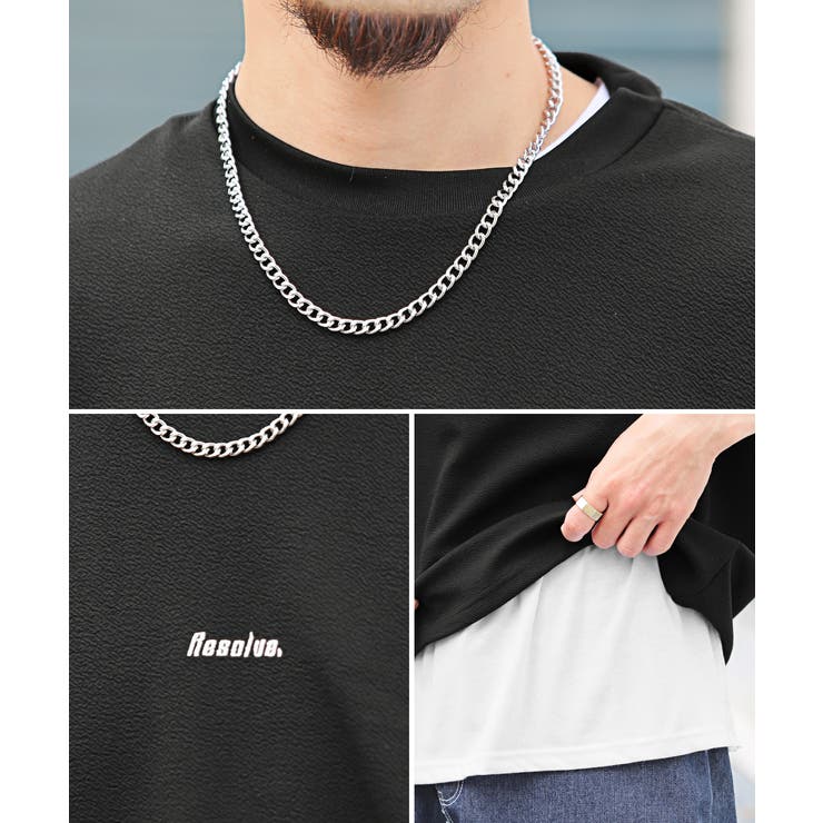 ネックレス付き梨地ノースリーブ半袖Tシャツ・メンズTシャツ・3P・重ね着・ネックレス・ユニセックス・オーバーサイズ・カジュアル