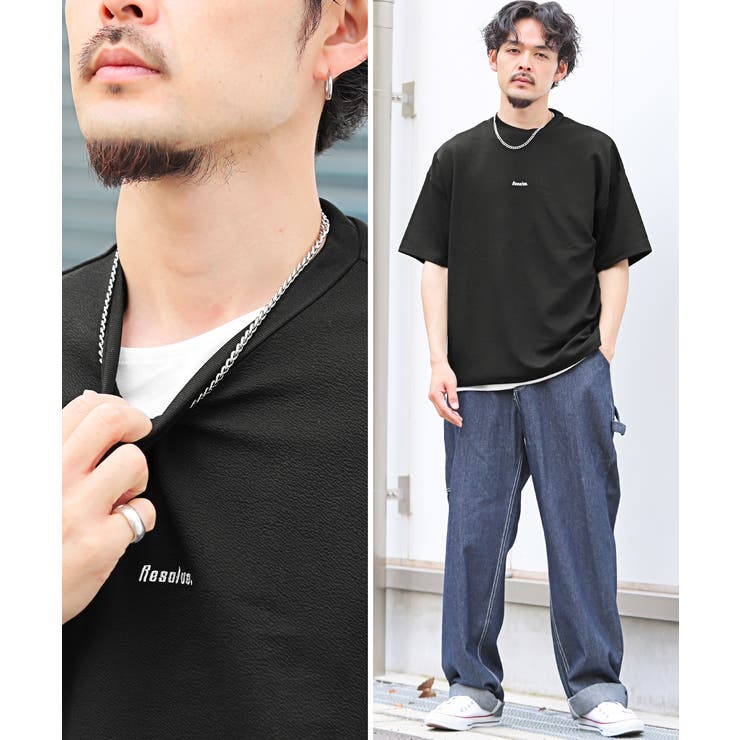 ネックレス付き梨地ノースリーブ半袖Tシャツ・メンズTシャツ・3P・重ね着・ネックレス・ユニセックス・オーバーサイズ・カジュアル