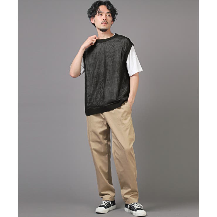 サマーニットベスト×半袖Tシャツセット・半袖Tシャツ・ベスト・2P・重ね着・ゆったり・ビッグシルエット・学生・スクール・通勤・学校・お洒落