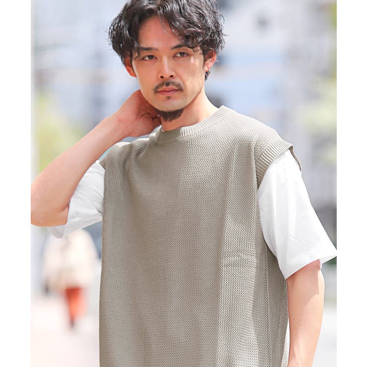 サマーニットベスト×半袖Tシャツセット・半袖Tシャツ・ベスト・2P・重ね着・ゆったり・ビッグシルエット・学生・スクール・通勤・学校・お洒落