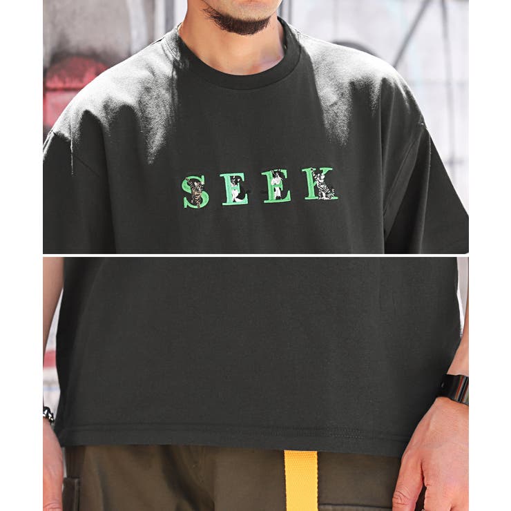 猫刺繍ロゴ半袖Tシャツ・ビッグTシャツ・ネコ・ユニセックス・ペア・オーバーサイズ・カジュアル・ストリート・モード・韓国