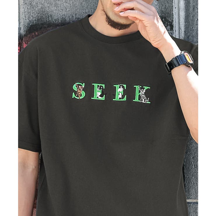 猫刺繍ロゴ半袖Tシャツ・ビッグTシャツ・ネコ・ユニセックス・ペア・オーバーサイズ・カジュアル・ストリート・モード・韓国