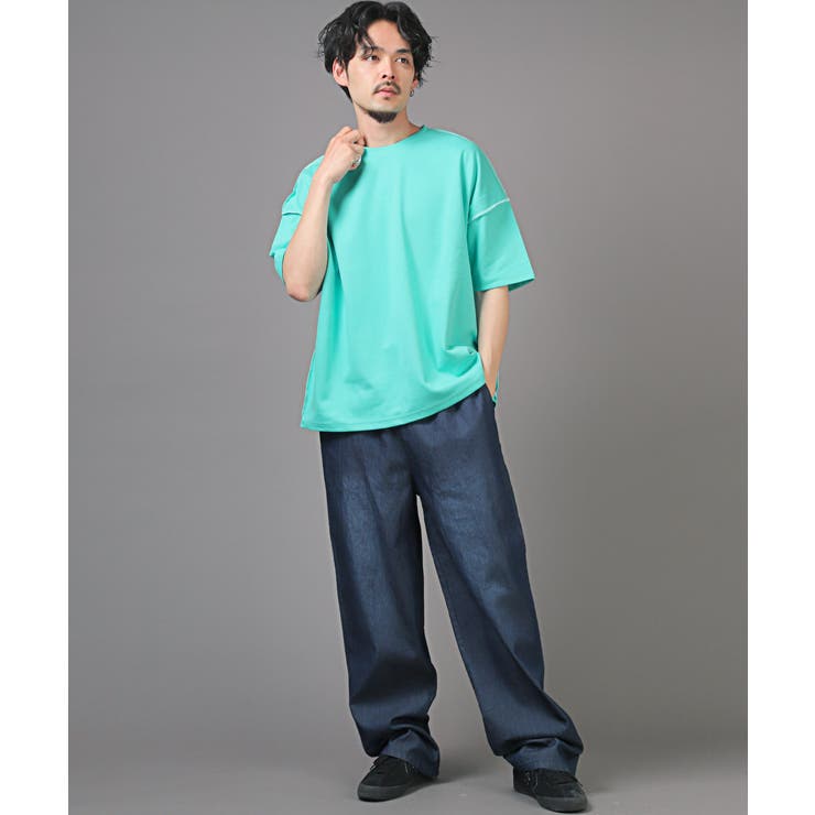 無地ステッチ半袖Tシャツ・半袖Tシャツ・メンズTシャツ・ビッグTシャツ・ユニセックス・アウトステッチ・オーバーサイズ・シンプル・推し活