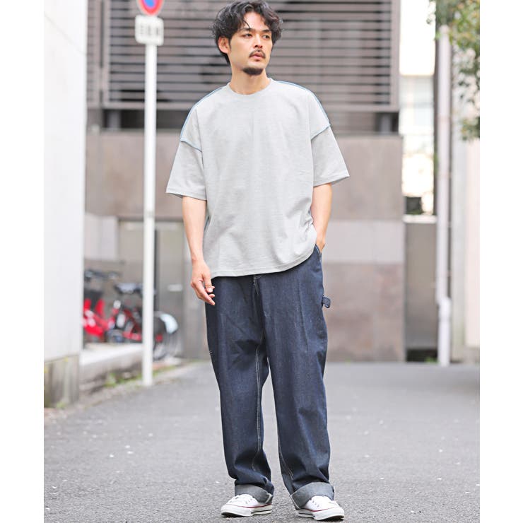 無地ステッチ半袖Tシャツ・半袖Tシャツ・メンズTシャツ・ビッグTシャツ・ユニセックス・アウトステッチ・オーバーサイズ・シンプル・推し活