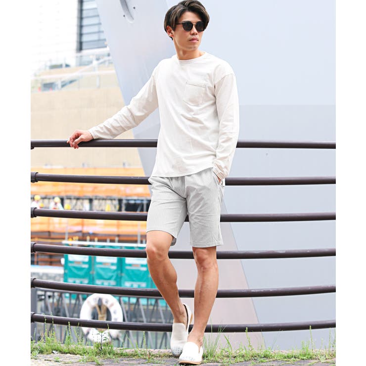 シアサッカーショートパンツ・ショーツ・メンズショートパンツ・ボトムス・軽量・通気性・ワンマイルウェア・カジュアル・シンプル