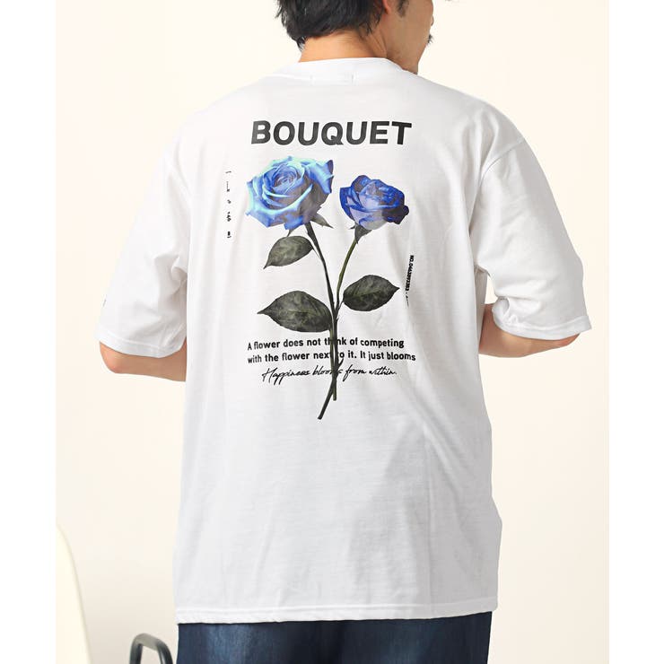 ブルーローズフォトプリント半袖Tシャツ・メンズTシャツ・ユニセックス・薔薇・バラ・クール・涼しい・オーバーサイズ・おしゃれ・ギフト