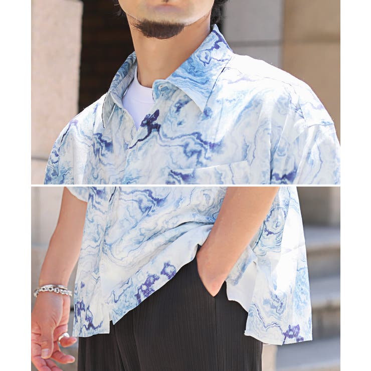 総柄プリント半袖レーヨンシャツ・ブラウス・トップス・ユニセックス・ビッグシャツ・ヴィンテージ・古着風・韓国・おしゃれ・アロハ・ブランド