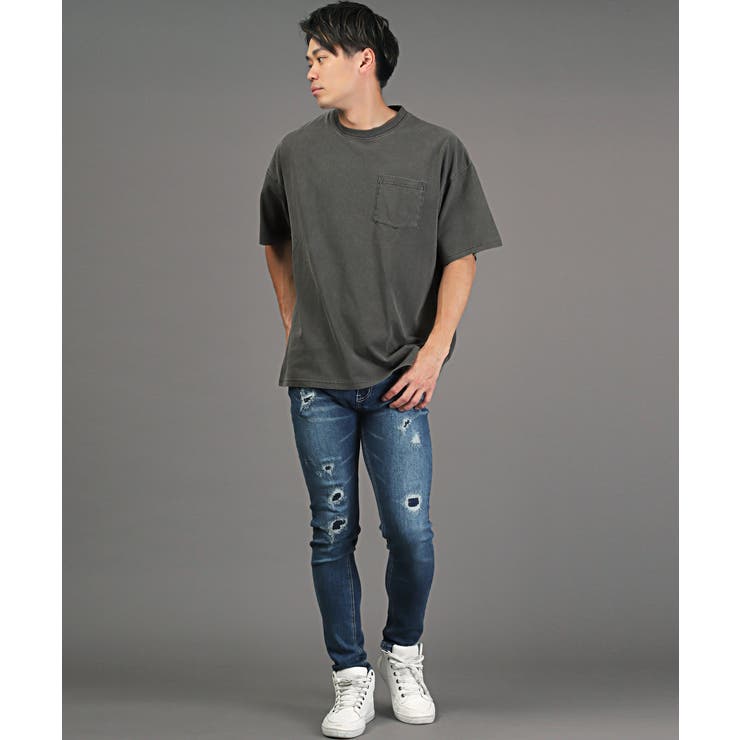 胸ポケット付きピグメントBIG半袖Tシャツ・メンズTシャツ・ユニセックス・カットソー・無地・オーバーサイズ・綿・アメカジ・おしゃれ