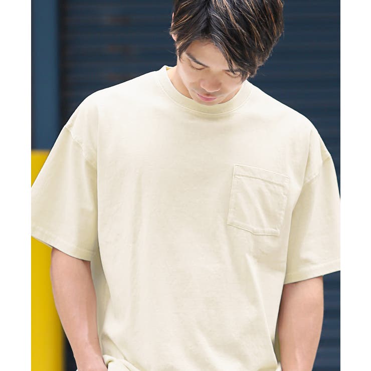 胸ポケット付きピグメントBIG半袖Tシャツ・メンズTシャツ・ユニセックス・カットソー・無地・オーバーサイズ・綿・アメカジ・おしゃれ