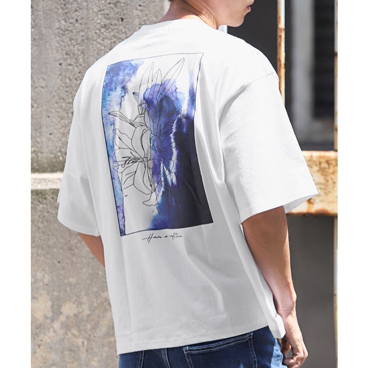バックフラワープリントロゴ刺繍半袖Tシャツ・メンズTシャツ・プリントTシャツ・ビッグTシャツ・オーバーサイズ・ストリート・韓国・大きめ