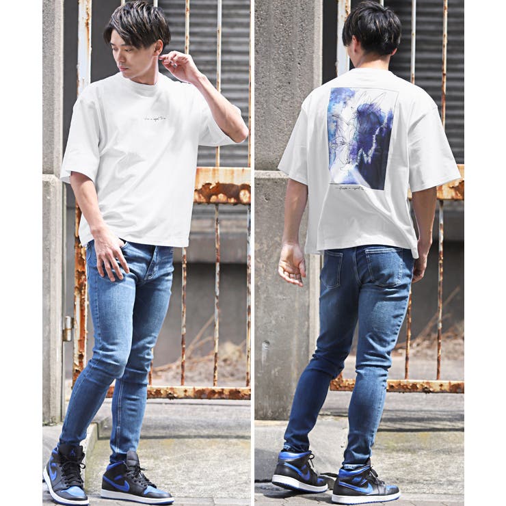 バックフラワープリントロゴ刺繍半袖Tシャツ・メンズTシャツ・プリントTシャツ・ビッグTシャツ・オーバーサイズ・ストリート・韓国・大きめ