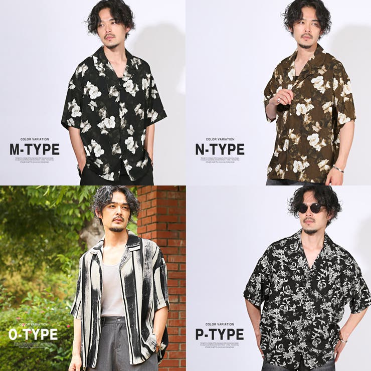 総柄プリント開襟半袖シャツ・オープンカラーシャツ・柄シャツ・総柄シャツ・フラワー・メンズトップス・リゾート・カジュアル・キレイめ・モード