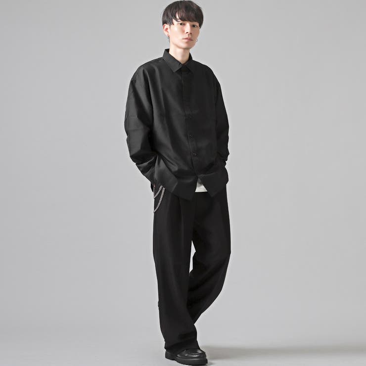 無地レギュラーカラービッグ長袖シャツ・メンズシャツ・ユニセックス・男女兼用・春服・秋服・シンプル・キレイめ・カジュアル・大人