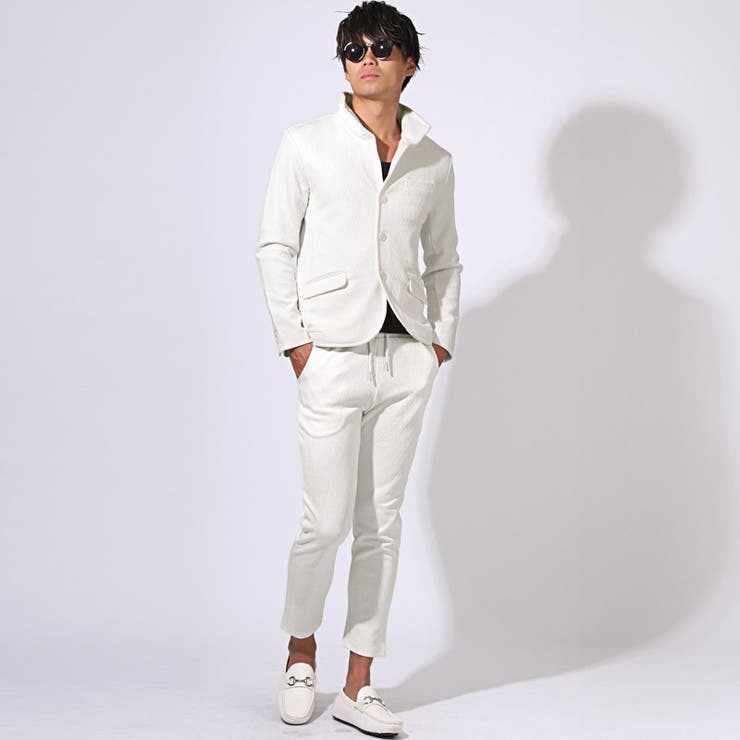 送料無料・Bernings・Sho(バーニングショー)ふくれシェブロン柄イタリアンカラージャケット・立ち襟・ワイヤーカラー・ブランド・大人