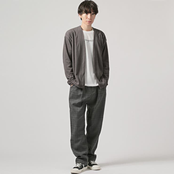 アンサンブルセットコーデュロイカーディガン＆ロンT・トップス・ボタンレス・ノーカラー・白Tシャツ・秋・春・冬・羽織り・ゆったり・韓国