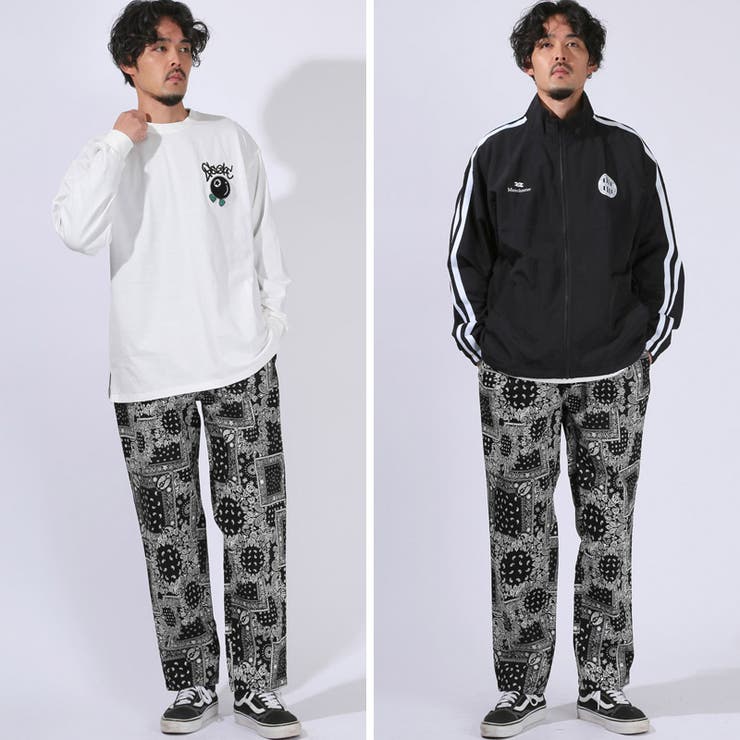 送料無料・シェフパンツ・ワイドパンツ・メンズ・イージーパンツ・ワークパンツ・テーパードパンツ・総柄・ペイズリー柄・バンダナ柄・大きいサイズ・ブラック・黒・春服・秋服・冬服・通年・オールシーズン・20代・30代・40代・レディース・M・L・XL