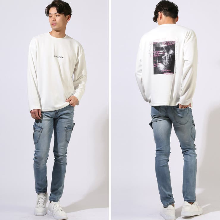 ロンT・Tシャツ・トップス・カットソー・メンズ・長袖・バックプリント・刺繍・グラフィック・アート・ロゴ・フォト・ワンポイント・クルーネック・ゆったり・ストリート