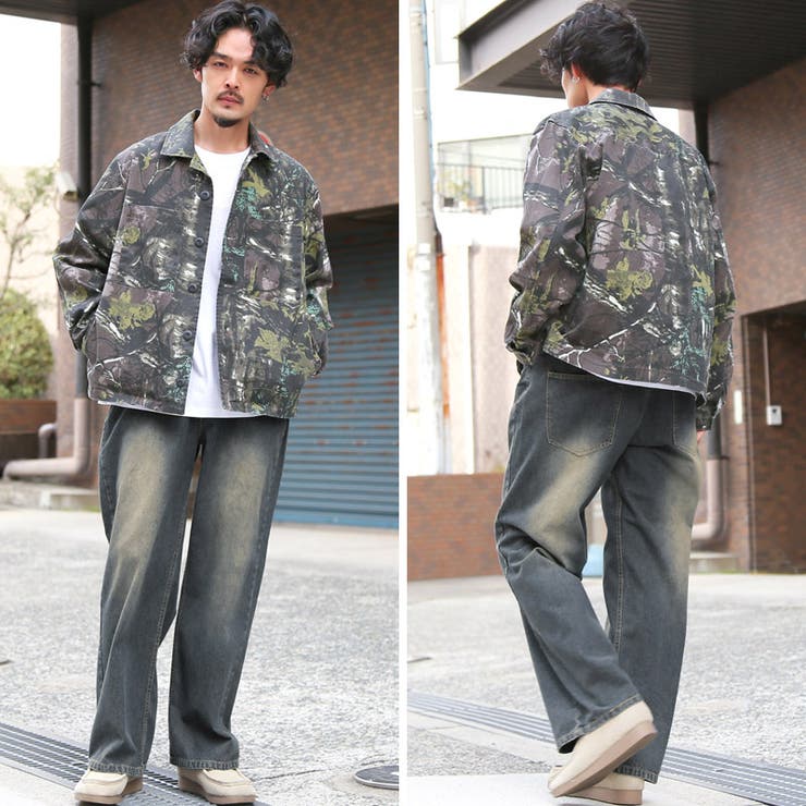 デニムパンツ・バギーパンツ・ワイドパンツ・ジーンズ・メンズ・ゆったり・大きいサイズ・ケミカル加工・ウォッシュ加工・ウエストゴム・色落ち